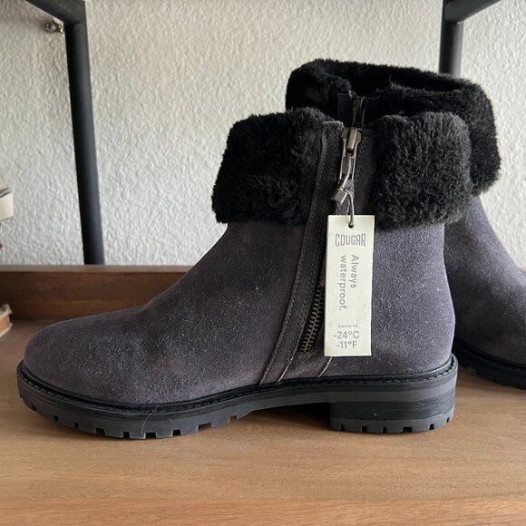 COUGAR Kendal Grey Suede Boots w/ Faux Fur Trim Sz. 8 NEW - Picture 7 of 10